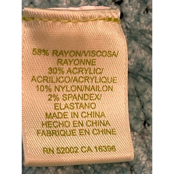 Sigrid Olsen Women's Size Large Aqua Chenille Long Sleeve Cowl Neck Sweater - Picture 3 of 7